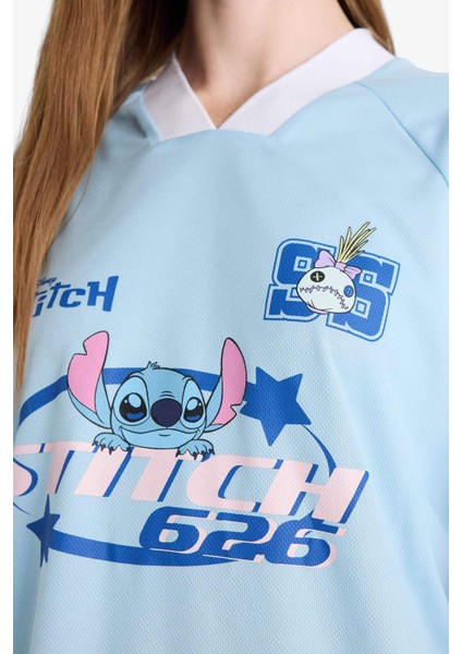 Coool Disney Lilo & Stitch Oversize Geniş Kalıp V Yaka Baskılı Kısa Kollu Tişört F9176AX25AU
