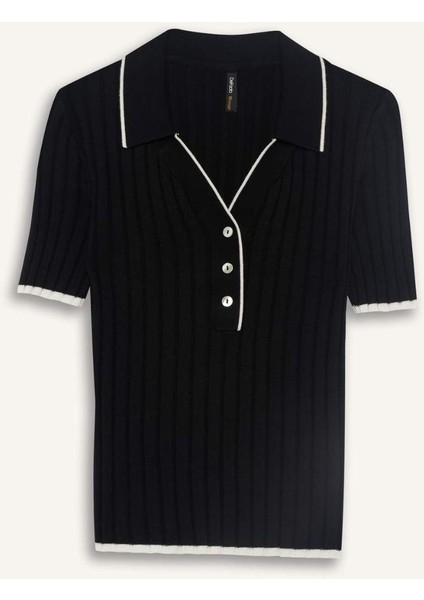 Fitted Polo Yaka Triko Kısa Kollu Kazak F7771AX25AU