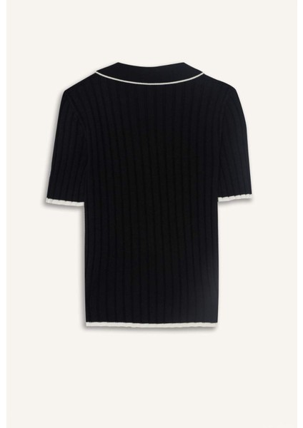 Fitted Polo Yaka Triko Kısa Kollu Kazak F7771AX25AU