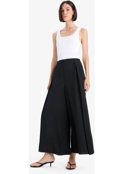 Flare Fit Normal Bel Düz Paça Krep Pantolon F9172AX25WN