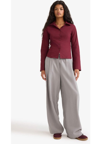Fitted Poplin Uzun Kollu Gömlek F9434AX25AU