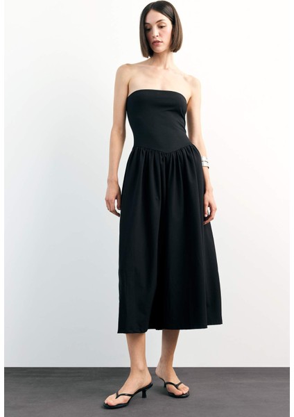 Dokuma Straplez Midi Elbise F9716AX25SM