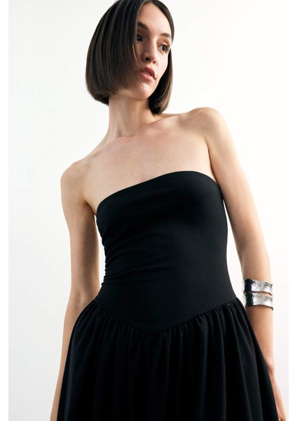 Dokuma Straplez Midi Elbise F9716AX25SM