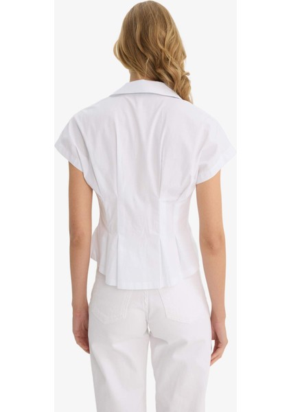 Fitted Ceket Yaka Poplin Kısa Kollu Gömlek