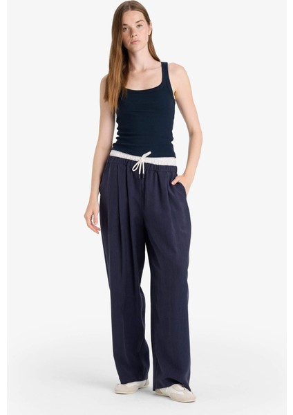 Baggy Fit Çift Cepli Normal Bel Standart Boy Tensel Pantolon F9743AX25HS