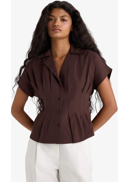 Fitted Ceket Yaka Poplin Kısa Kollu Gömlek F9335AX25AU