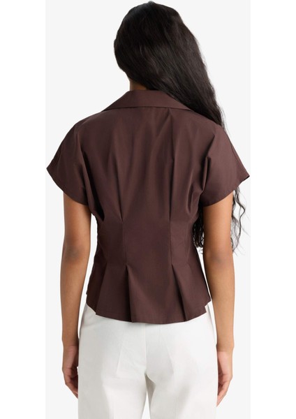 Fitted Ceket Yaka Poplin Kısa Kollu Gömlek F9335AX25AU