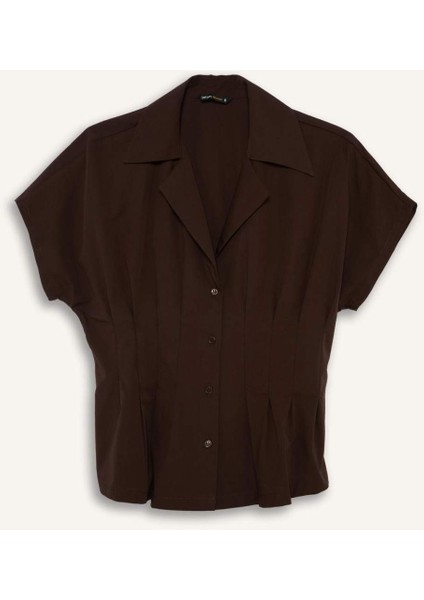 Fitted Ceket Yaka Poplin Kısa Kollu Gömlek F9335AX25AU