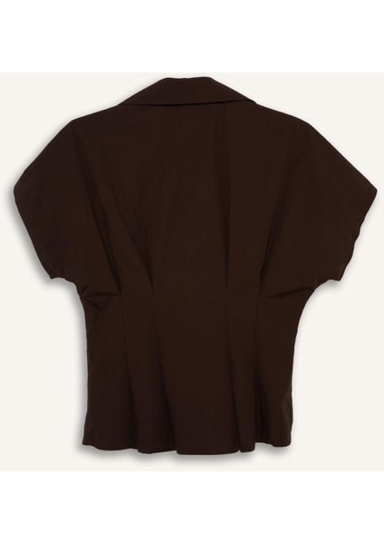 Fitted Ceket Yaka Poplin Kısa Kollu Gömlek F9335AX25AU