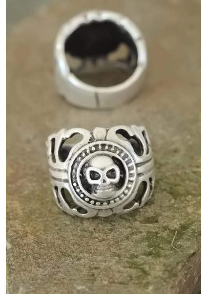 Bfs Eskitme Gümüş Renk Metal Kuru Kafa Tasarım Ayarlamalı Erkek Yüzük