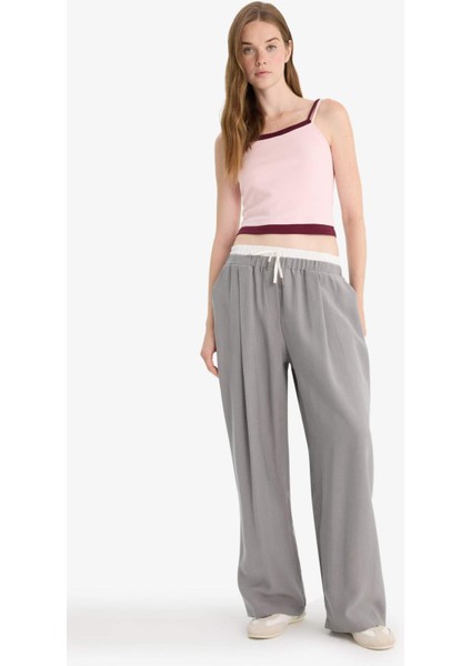 Afra x DeFacto Baggy Fit Çift Cepli Normal Bel Standart Boy Tensel Pantolon F9743AX25HS
