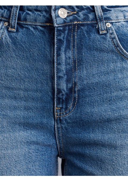 72048 Kırıklı Kumaş Wideleg Denim Pantolon-Mavi fırsatları