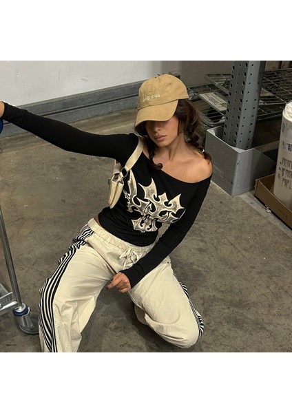 Siyah Gotik Cross Omuz Açık Uzun Kollu Crop fiyatları