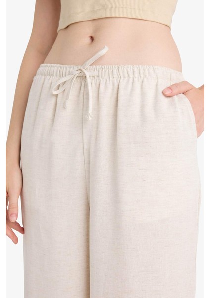 Wide Leg Cepli Yüksek Bel Standart Boy Keten Karışımlı Pantolon F5024AX25AU