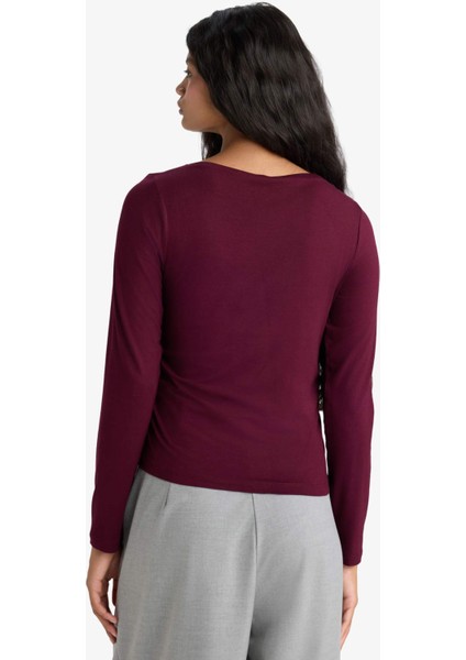 Slim Fit Dar Kesim Kayık Yaka Uzun Kollu Tişört F9029AX25AU