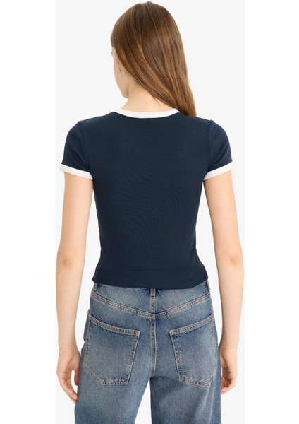 Fitted Bisiklet Yaka Ribana Kısa Kollu Tişört F9823AX25AU