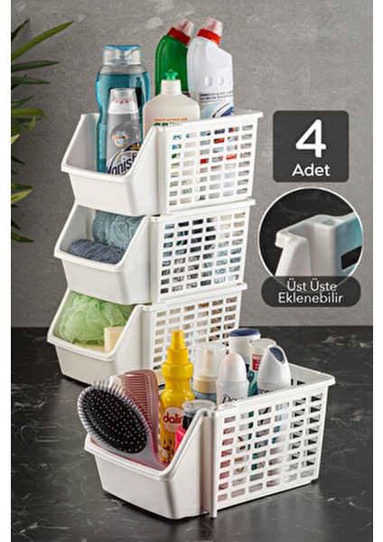 4 Parça Plastik Banyo Mutfak Rafı 20 cm Genişlik 15,5 cm