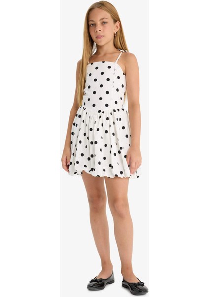 Kız Çocuk Askılı Puantiyeli Poplin Elbise F9672A825HS