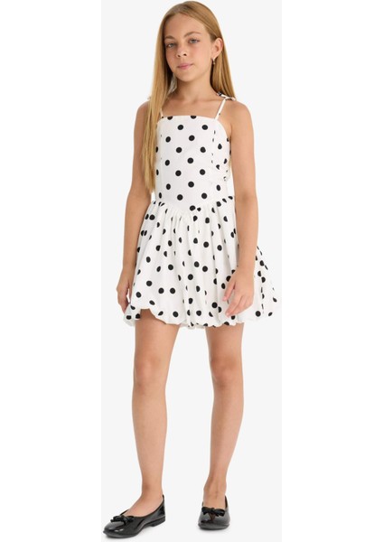 Kız Çocuk Askılı Puantiyeli Poplin Elbise F9672A825HS