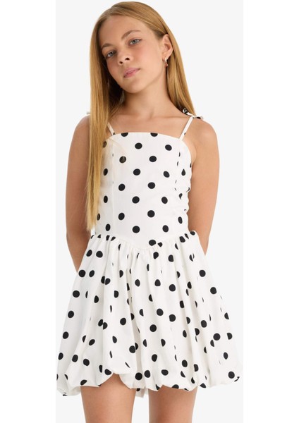 Kız Çocuk Askılı Puantiyeli Poplin Elbise F9672A825HS