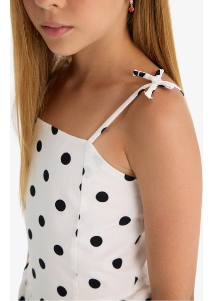 Kız Çocuk Askılı Puantiyeli Poplin Elbise F9672A825HS