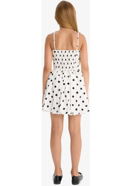 Kız Çocuk Askılı Puantiyeli Poplin Elbise F9672A825HS