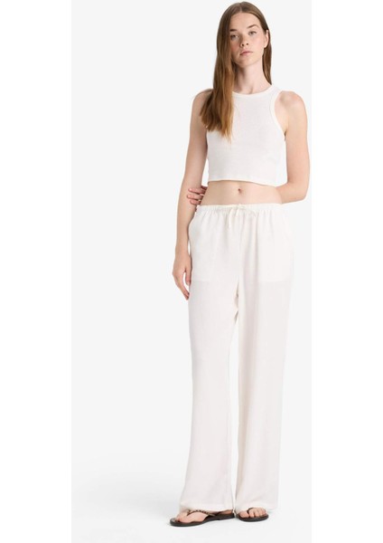 Wide Leg Cepli Yüksek Bel Standart Boy Keten Karışımlı Pantolon F5024AX25AU