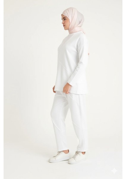 2228_Dikiş Detaylı Oversize Eşofman Tesettür Takım