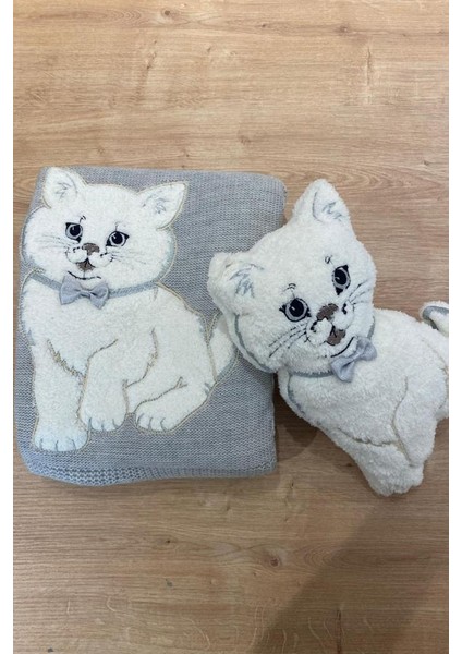 Oyuncak Hediyeli Bebek Triko Battaniye 90X90 cm Gri