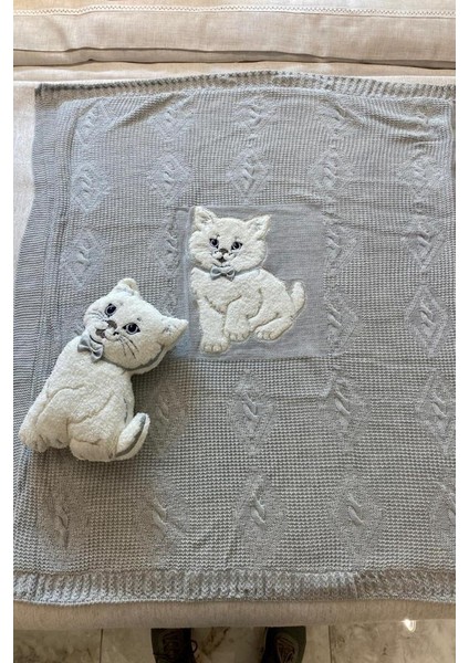 Oyuncak Hediyeli Bebek Triko Battaniye 90X90 cm Gri modelleri