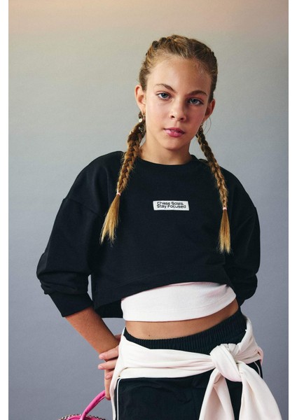 Kız Çocuk 2'li Takım Relax Fit Bisiklet Yaka Baskılı Sweatshirt Atlet F2797A825AU