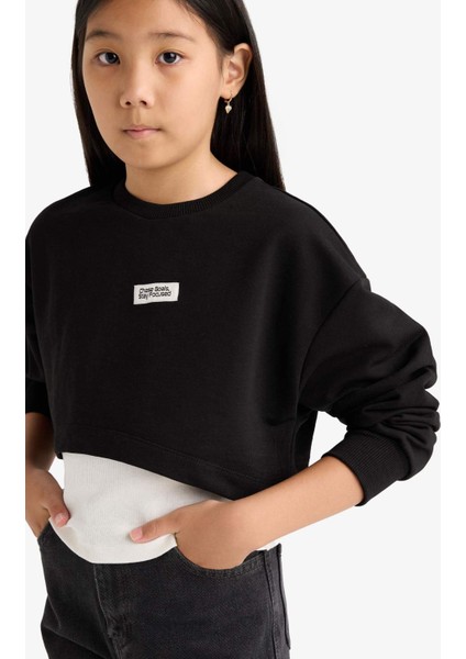 Kız Çocuk 2'li Takım Relax Fit Bisiklet Yaka Baskılı Sweatshirt Atlet F2797A825AU