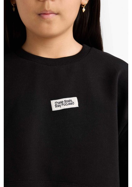 Kız Çocuk 2'li Takım Relax Fit Bisiklet Yaka Baskılı Sweatshirt Atlet F2797A825AU