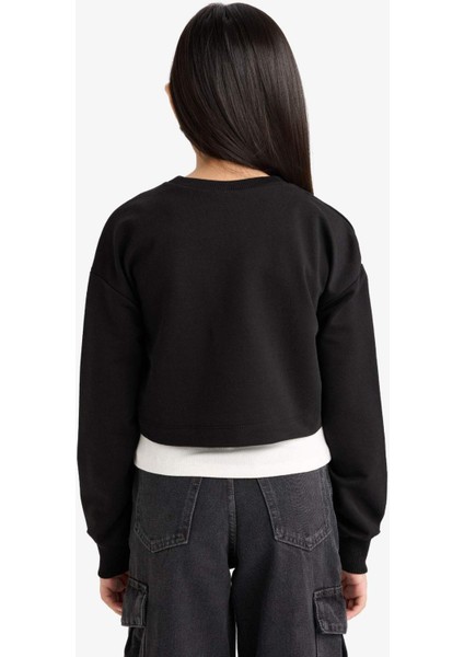 Kız Çocuk 2'li Takım Relax Fit Bisiklet Yaka Baskılı Sweatshirt Atlet F2797A825AU