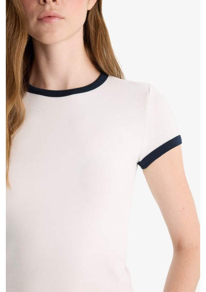 Fitted Bisiklet Yaka Ribana Kısa Kollu Tişört F9823AX25AU