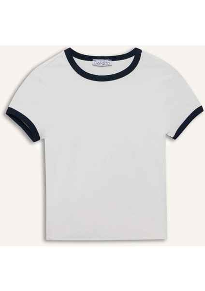 Fitted Bisiklet Yaka Ribana Kısa Kollu Tişört F9823AX25AU