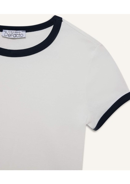 Fitted Bisiklet Yaka Ribana Kısa Kollu Tişört F9823AX25AU