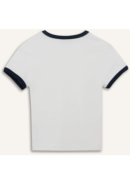 Fitted Bisiklet Yaka Ribana Kısa Kollu Tişört F9823AX25AU