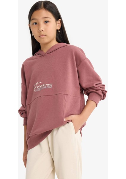 Kız Çocuk Oversize Geniş Kalıp Kapüşonlu Sırt Baskılı Sweatshirt F2794A825AU