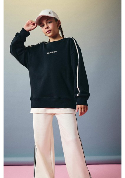 Kız Çocuk Oversize Geniş Kalıp Bisiklet Yaka Baskılı Sweatshirt F2795A825AU