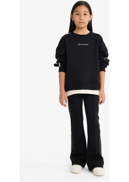 Kız Çocuk Oversize Geniş Kalıp Bisiklet Yaka Baskılı Sweatshirt F2795A825AU