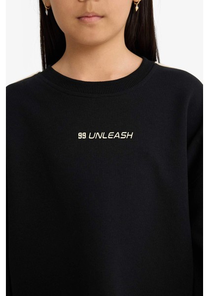 Kız Çocuk Oversize Geniş Kalıp Bisiklet Yaka Baskılı Sweatshirt F2795A825AU