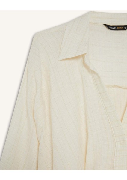 Regular Fit Gömlek Yaka Pamuklu Uzun Kollu Bluz F9998AX25AU