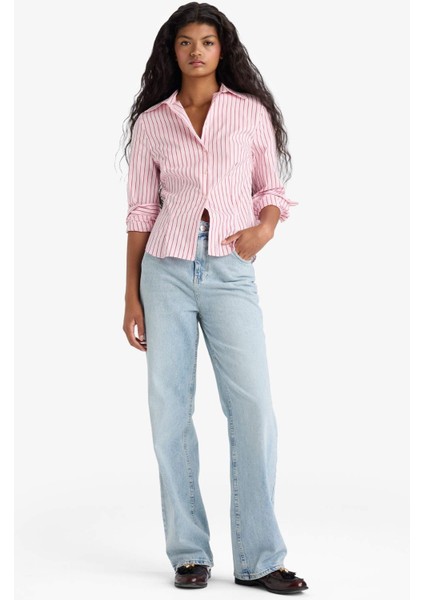 Fitted Çizgili Poplin Uzun Kollu Gömlek F9209AX25AU