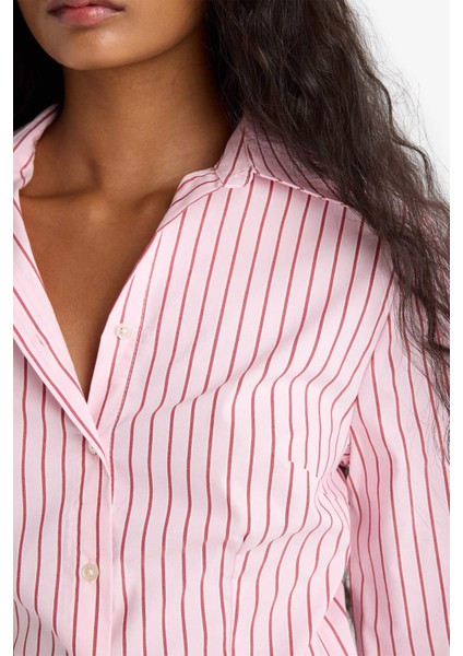 Fitted Çizgili Poplin Uzun Kollu Gömlek F9209AX25AU