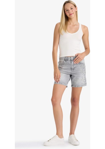 Yüksek Bel Jean Bermuda Şort F9968AX25AU
