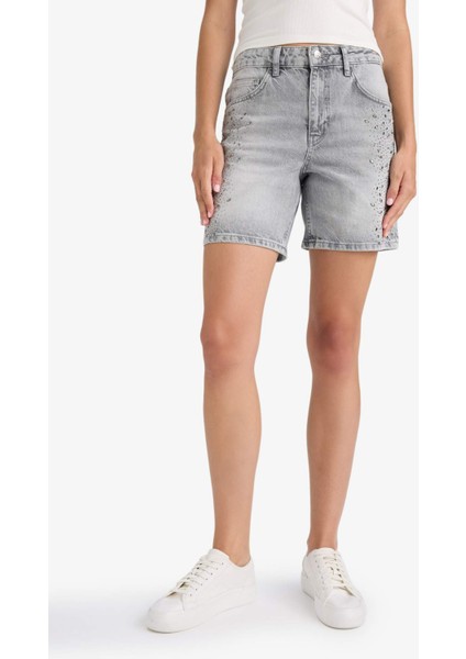 Yüksek Bel Jean Bermuda Şort F9968AX25AU