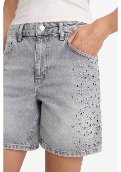 Yüksek Bel Jean Bermuda Şort F9968AX25AU