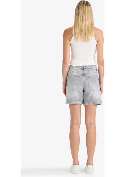 Yüksek Bel Jean Bermuda Şort F9968AX25AU