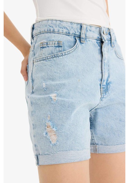 Boyfriend Yüksek Bel Duble Paça Jean Şort E0934AX25AU